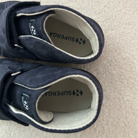 Superga 2173 Kids Strap Slip On Leather Suede Ankle Sneaker Boots Full Blue 12 - Picture 11 of 16